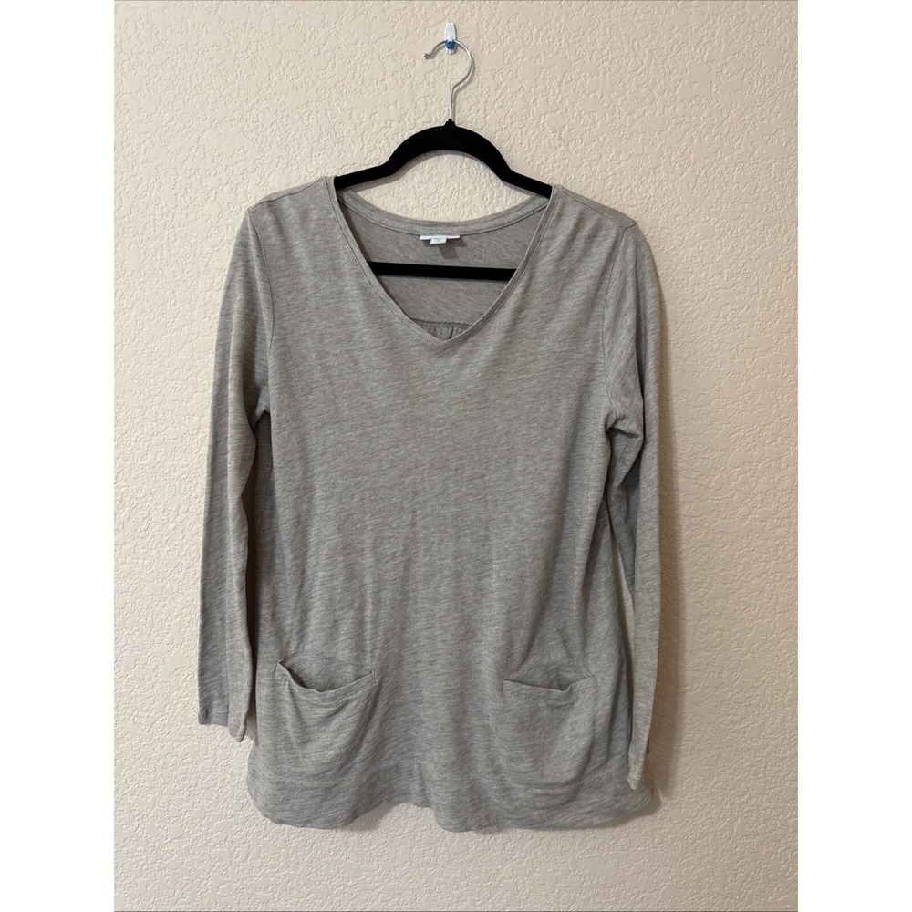 J.Jill Tunic Top Cotton Heather Beige Front Pockets Long Slv Sz SP Jersey Knit